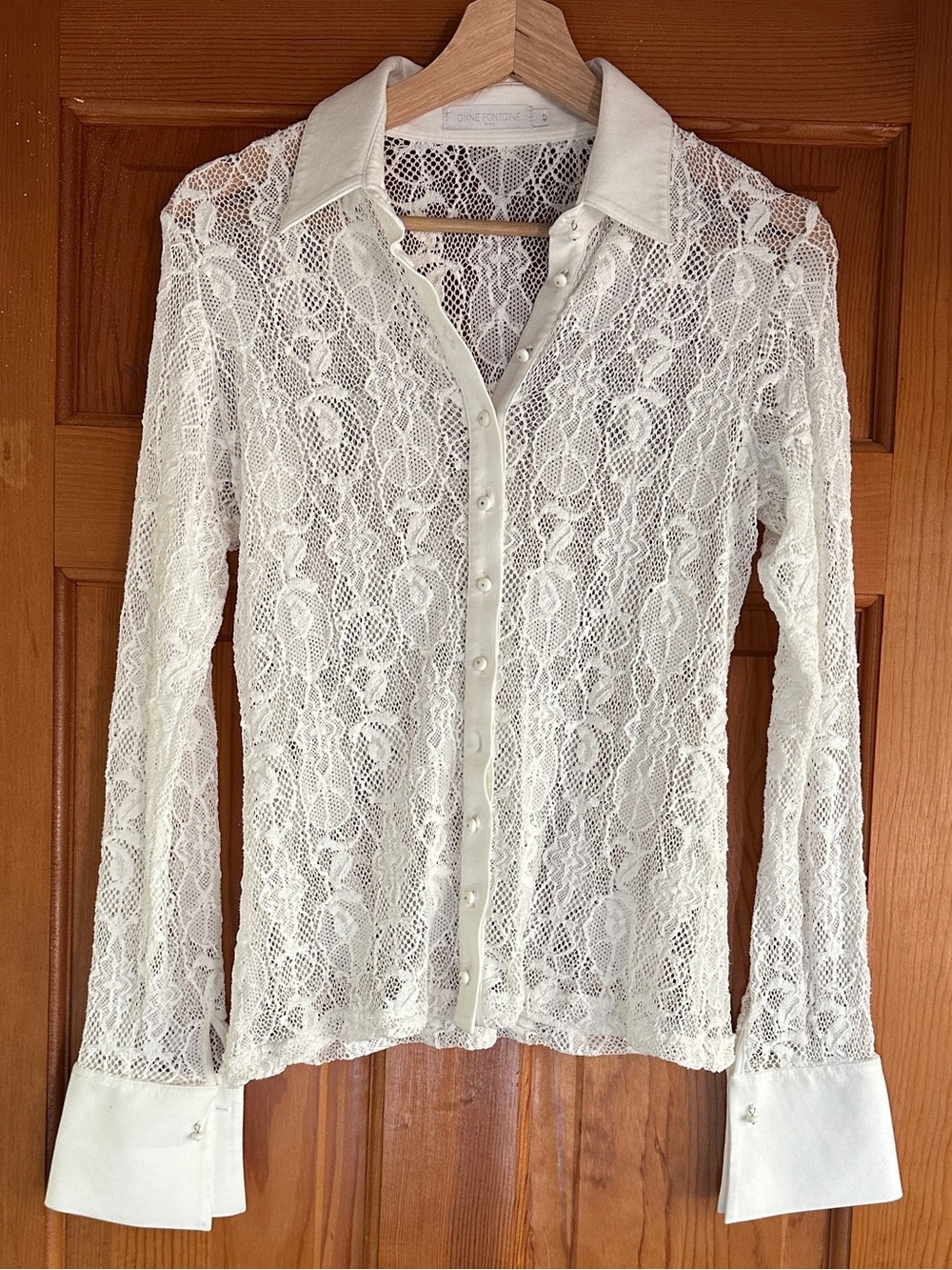 Anne Fontaine White Sheer Floral Lace MARGIE Shirt Blouse Size 42/ US 10